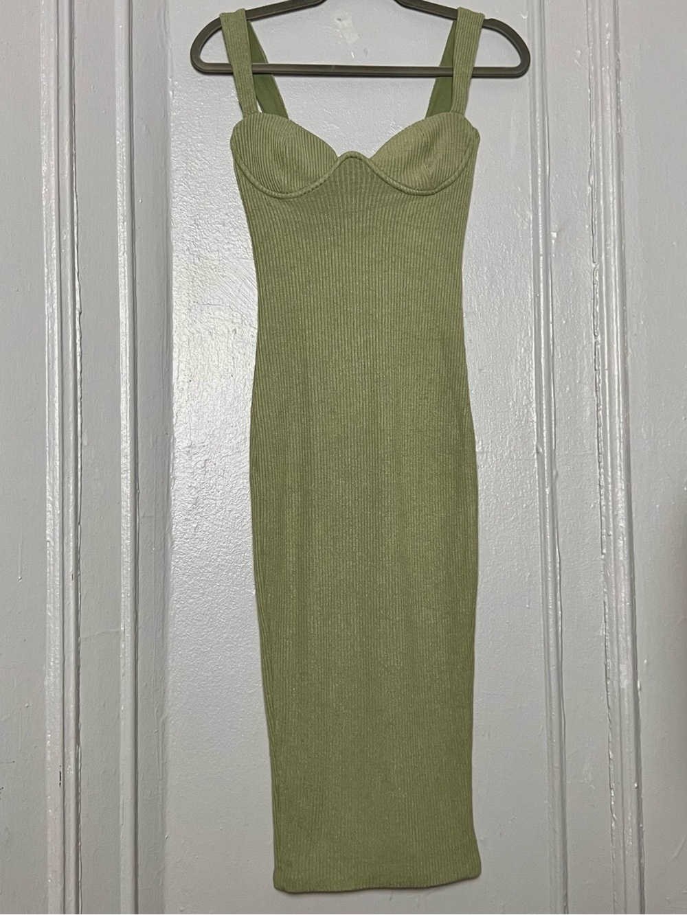 Oh Polly Sage Green Knit Midi Underwire Dress